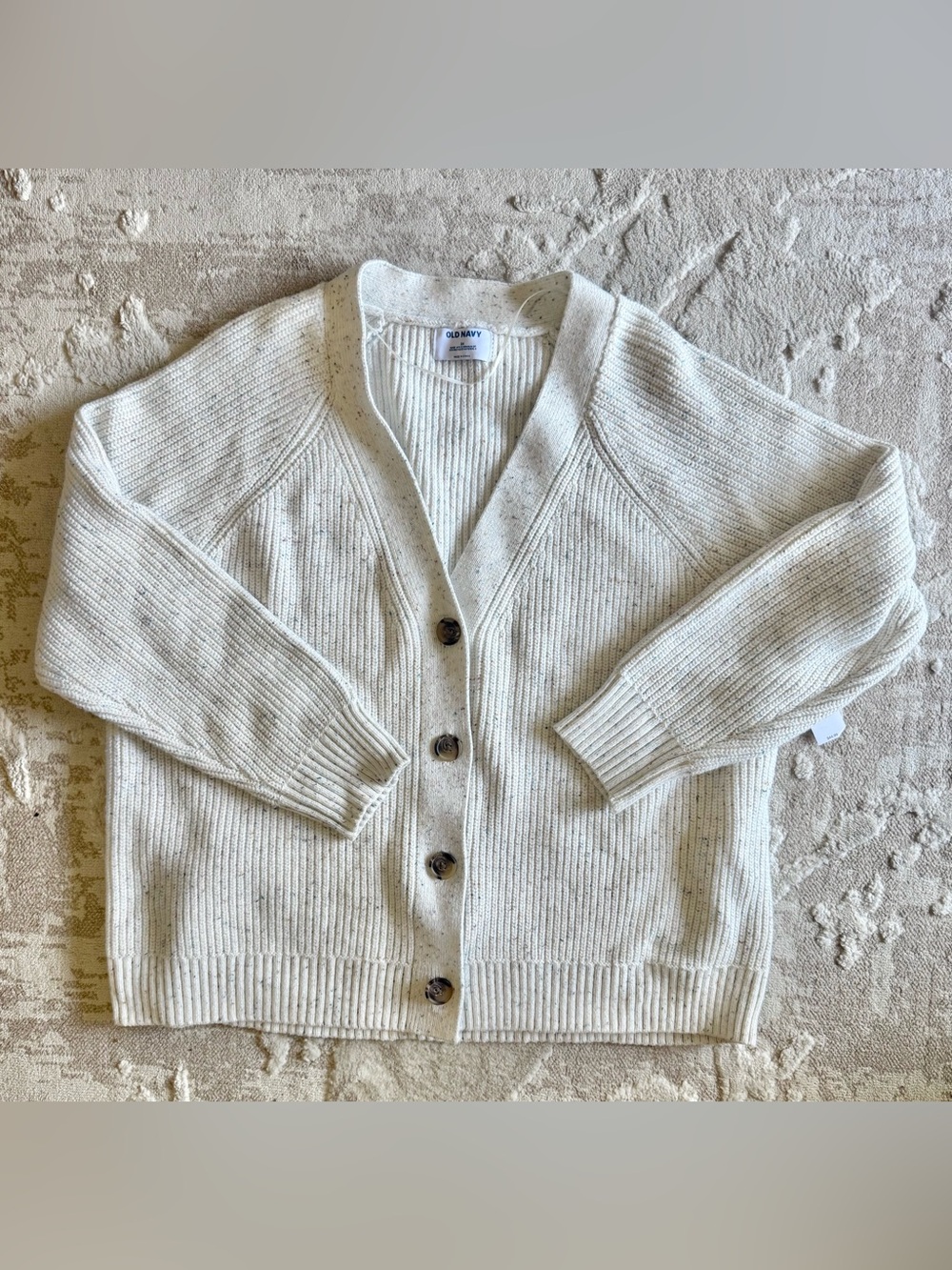 Old Navy Ivory Speckled Confetti Button-Front Ribbed Cardigan
